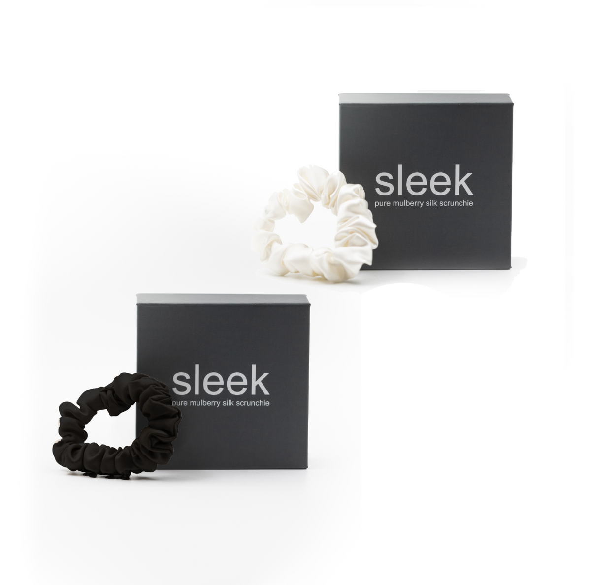 FASHION Set of 2 Black & White Silk Scrunchie Set Satin-Fashion-Hair-Accessories  main image 3